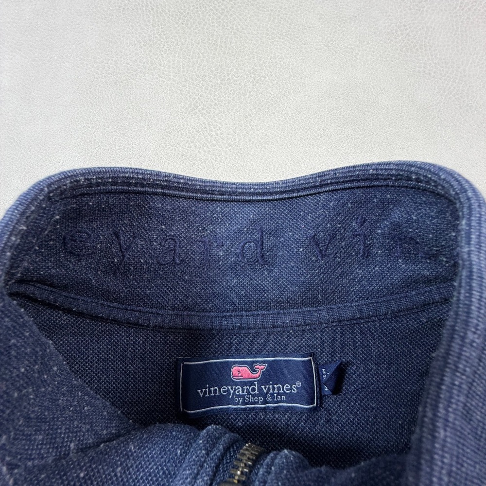Vineyard Vines Mens XL Quarter Zip Pullover Navy Blue Heathered Pique Sweater - Picture 11 of 12